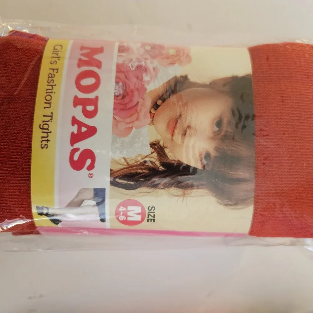Mopas Girls Fashion Tights Size Med 4-6 1 Red,1 Red, 2 Black.